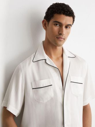 Reiss White Jacquard-stripe Piped Shirt, Xxl