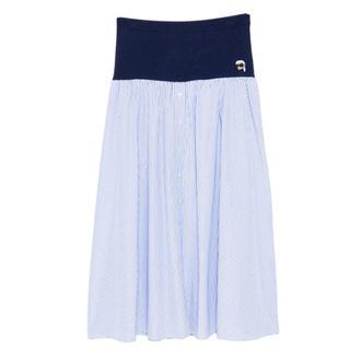 Karl Lagerfeld Midi Skirts, female, Blue, Size: L Printed Waistband Skirt