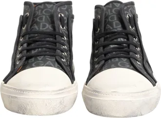 Dolce & Gabbana Black White Canvas Logo Mid Top Sneakers Womens Shoes