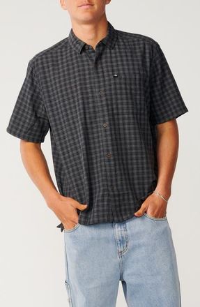 Rip Curl Classic Surf Check Short Sleeve Cotton Button-Up Shirt in Black at Nordstrom, Size Medium