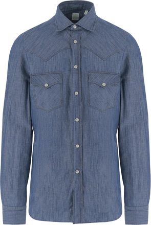 Finamore Dark Denim Cotton and Linen Shirt