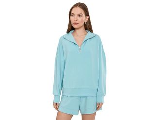 Varley Hawley 1/2 Zip Sweat Womens Clothing Porcelain Blue : XXS, Viscose/Polyester/Elastane