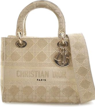 Dior Borsa a tracolla Lady D-Lite media in tela con motivo Cannage 2020 - Oro