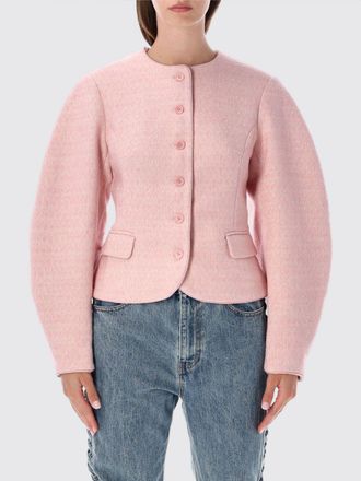 Rotate Cropped Wool-Blend Blazer with Chevron Pattern and Puff Sleeves