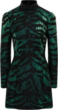 Dolce & Gabbana Metallic Jurk met Lange Mouwen- Zwart/Groen - Dames - Korte kleedjes - Groen - S - Polyester - Kleedjes