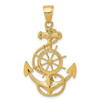 Diamond2Deal 10k Yellow Gold Large Anchor Wheel Pendant