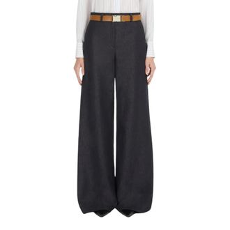 Max Mara Wide Trousers, female, Blue, Size: XS Cotton and Linen Wide Trousers