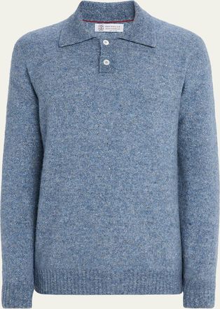 Brunello Cucinelli Mens Wool and Nylon Melange Polo Sweater