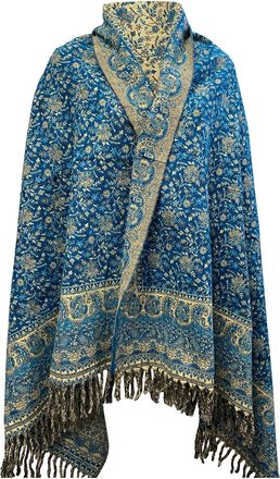 Tibet Tibet Blue Beige Soft Warm Woolen Winter Floral Leaf Print Scarf Handmade Luxurious Shawl Wrap Decoration Blanket Oversized Reversible Pure Yak Wool
