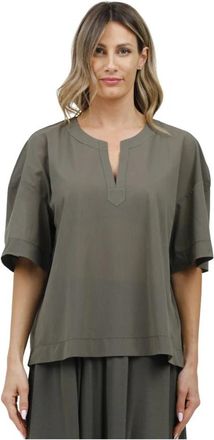 Max Mara Koreaanse V-hals T-shirt met korte mouwen - Dames - Blouses - Groen - S - Katoen - Overhemden