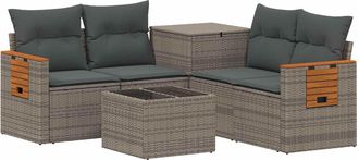 vidaXL Juego De Sof&aacute; 6 Uds. Gris Y Gris Oscuro Rat&aacute;n Sint&eacute;tico Y Acero Vidaxl