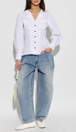 Ganni Shirt With Decorative Flaps, Womens, White