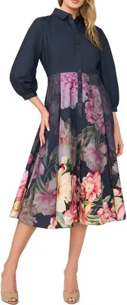 Ted Baker Meredith Placed Floral Cotton Midi Shirtdress in Indigo Night at Nordstrom, Size 12