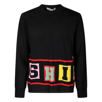 Comme Des Garçons Round-neck Knitwear, male, Black, M, Lettering Jacquard Crewneck Jumper