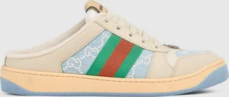 Gucci Womens Pearl Screener Mule, Blue, Fabric