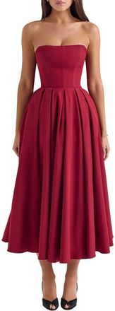 House of CB Pandora Strapless Midi Cocktail Dress in Rhubarb at Nordstrom, Size Medium