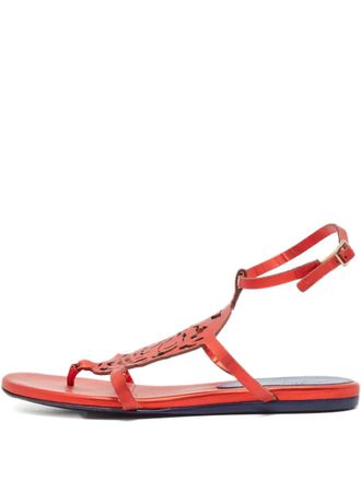 Alexander McQueen skull leather flat sandals - Red