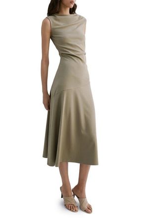 Mango Asymmetric Cut Draped Midi Dress in Khaki Green at Nordstrom, Size 8