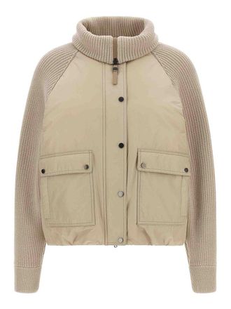 Brunello Cucinelli Beige Knit Insert Puffer Jacket