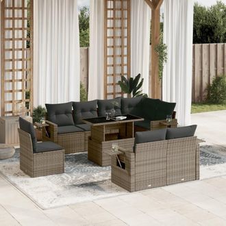vidaXL Set De Muebles De Jard&iacute;n 9 Pzas Y Cojines Rat&aacute;n Sint&eacute;tico Gris Vidaxl