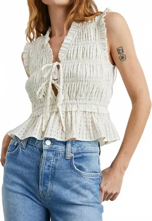 Mustard Seed Smocked Tie Top In White