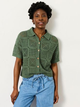 Fat Face FatFace Crochet Shirt in Green