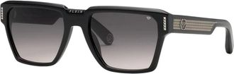 Philipp Plein Rechthoekige Zonnebril - Heren - Zonnebrillen - Zwart - 58 MM - Accessoires
