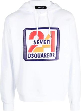 Dsquared2 Mens Dsquared2 Cool Fit Seven 24 Logo White Hoodie - Size: 42
