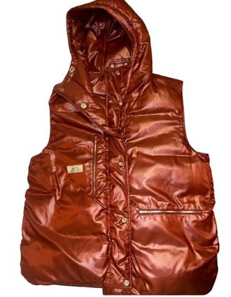 Herm&egrave;s Rouge Basque Reversible Quilted Hooded Gilet Size M