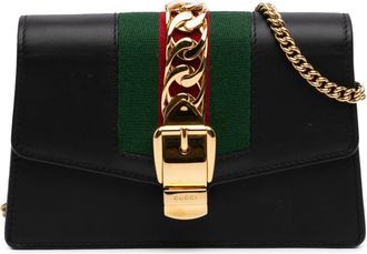 Gucci Pre-owned Gucci Super Mini Calfskin Web Sylvie Chain Crossbody Ladies HDTR51PU8QWM15WH