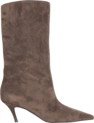 Amina Muaddi Schoenen, Dames, Bruin, 38 1/2 EU, Leer, Heeled Boots