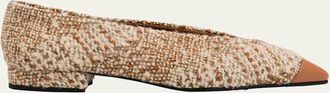 Loro Piana Rebecca Tweed Cap-Toe Ballerina Flats