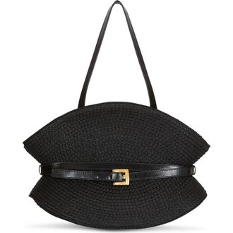 Balmain Shuffle Medium bag in calfskin leather and raffia in Black at Nordstrom