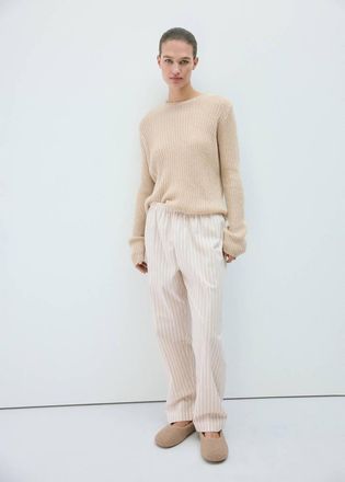 Mango Pullover maglia a coste beige - Donna - S - MANGO