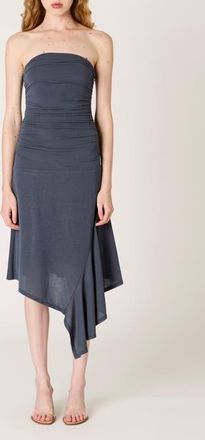 Nia Sabela Ruched Strapless Asymmetric Midi Dress in Indigo at Nordstrom, Size X-Small