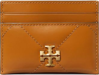 Tory Burch Kira Diamond Quilted Leather Card Case in Classic Chestnut at Nordstrom