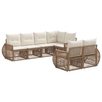 vidaXL Set Divano Da Giardino 7 Pz 7 Posto Beige E Bianco Crema Vidaxl