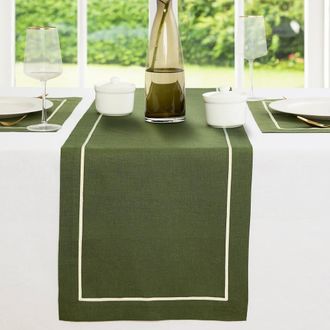 Solino Home Linen Table Runner for Dining Table, Holiday and Everyday Table Decor - Kensington in Olive at Nordstrom, Size Xx-Small