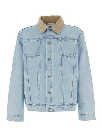 Drôle de Monsieur La Veste Jean Délavée Light Blue Jacket With Corduroy Classic Collar And Logo Patch On The Rear In Denim Man