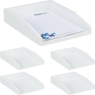 Relaxdays 5 Bandejas Para Cartas, Apilable, Din A4, Organizador De Oficina, Bamb&uacute;, Blanco