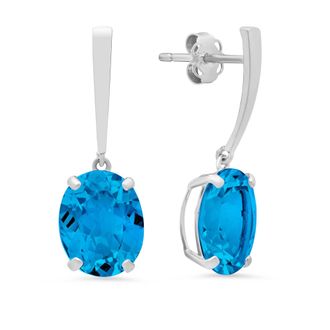 MAX + STONE 14k White Gold Solitaire Oval-Cut Gemstone Drop Earrings (10x8mm)