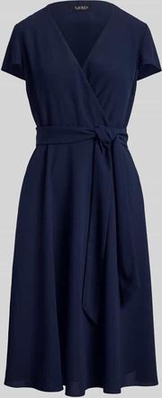 Lauren Ralph Lauren Knielanges Kleid in Wickeloptik in Marine, Gr&ouml;&szlig;e 34