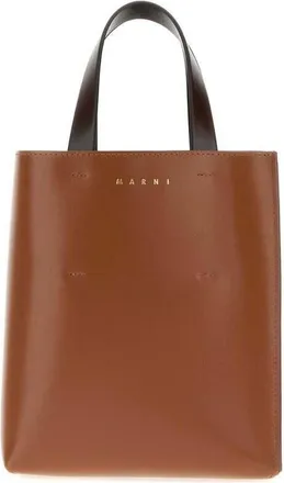 Marni Two-Tone Leather Museo Handbag Maroonswanmetalbrown Borse A Mano