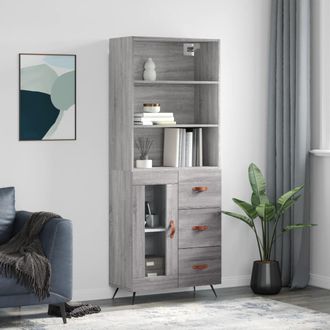 vidaXL Vidaxl - Aparador Alto Madera Contrachapada Gris Sonoma 69,5x34x180 Cm