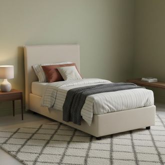 Talamo Italia Dmora - Cama Individual Dbasell, Cama Contenedor Con Revestimiento De Tela, 100% Made In Italy, Apertura Frontal, Adecuado Para Colch&oacute;n Cm 90x200, Bei