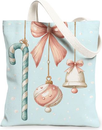 Generic Holiday Ornaments Canvas Tote Bags, Vintage Reusable Grocery Bags, Winter Lightweight Washable Shoulder Strap Canvas for Travel Picnic 13x15 Inch
