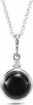 Allurez Round Natural Onyx & Diamond Pendant Necklace 14K White Gold (0.65ct)