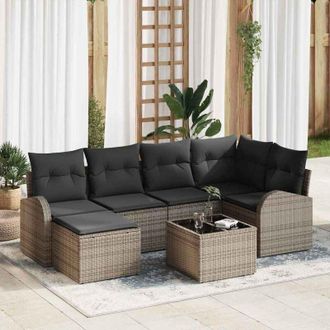 vidaXL Vidaxl - Conjunto De Sof&aacute; De Jard&iacute;n Con Coj&iacute;n 7 Pcs Gris Polirat&aacute;n