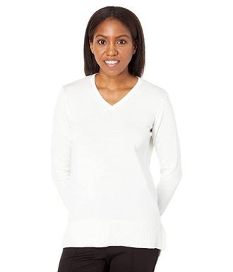 Lisette L Ellie Sweater Women XS White Cotton V-Neck Long Sleeve ERK589