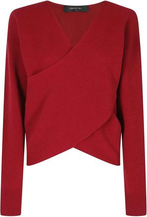 Federica Tosi Maglia Incrociata M/L - Dames - V-hals truien - Rood - XS - Truien & Vesten